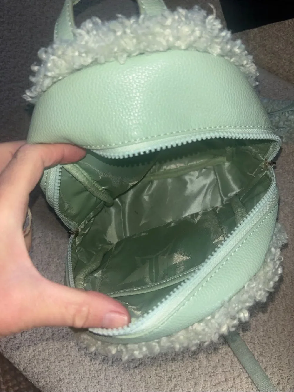 Mint Sherpa Trim Mini Backpack - Unbranded